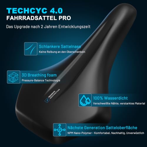 TECHCYC Fahrradsattel | Ergonomisch | Stoßdämpfend | Bequem Weich – Ansicht 4