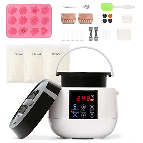 Candle Making Kit,DIY Candle Making Supplies for Adults Kids Beginners Candle Maker Make Your Own Candle Kits Full Candle Making Set With Melter Pot,Jar,Soy Wax,Cotton Wicks,Silicone Molds,Dye (White)