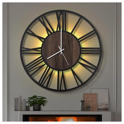 LEIKE Large LED Wall Clocks,Silent,Non Ticking,Battery Operated Rustic Round Modern Big Wood Wall