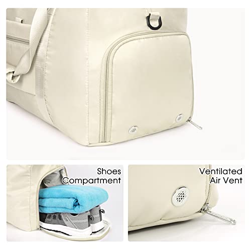Ceneda 20" Gym Duffel Bag With Wet Pocket Shoes Compartment Portable Overnight Weekender Bag Travel Bag Yoga Bag For Women (Ivory) #TOP3