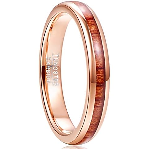 NUNCAD Hawaiian Koa Wood Ring 4mm Rose Gold Tungsten Carbide Wedding Band Polished Comfort Fit Size 7.5 Cover