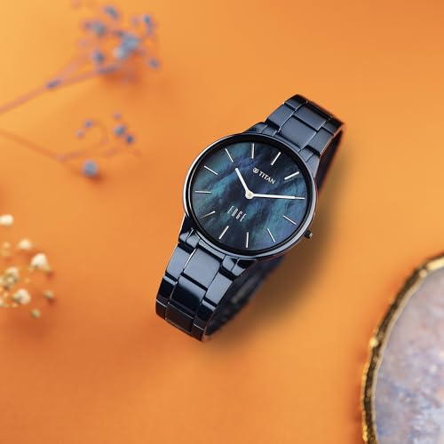 Image of Titan Edge Metal Ladies Allure Quartz Analog Blue Mother of Pearl Dial Blue Stainless Steel Strap Watch for Women - NT2734QM02