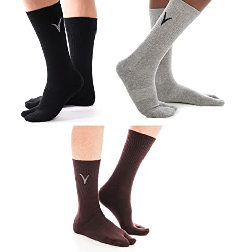 Image of 3 Pairs Thick Flip-Flop Big Toe Socks Crew Mid Calf or Ankle Size: Women 9-12 Men 8-11