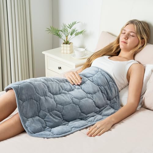 Wemore Weighted Lap Blanket 7lbs for Adults, Small Weighted Blanket Throw for Travel, Soft Weighted Lap Pad for Relaxation, Calming, Napping and Sleeping, Machine Washable, Light Grey 29' x 24'