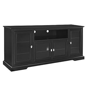 Walker Edison Brahm Classic Glass Door Storage TV Console for TVs up to 80 Inches, 70 Inch, Black