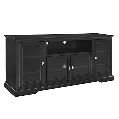 Walker Edison Brahm Classic Glass Door Storage TV Console for TVs up to 80 Inches, 70 Inch, Black
