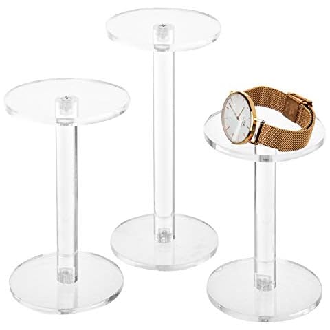 MyGift Acrylic Display Riser, Set of 3 Clear Round Acrylic Jewelry/Watch Display Pedestal Riser Stands Cover
