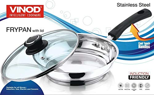 Vinod Stainless Steel Frying Pan with Glass Lid - Induction Compatible (24 cm Diameter) - Image 2