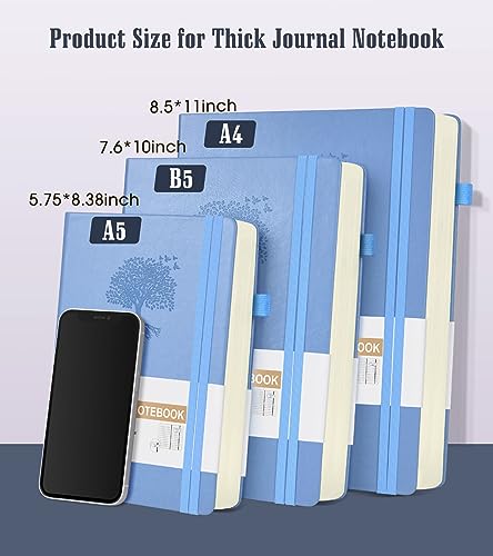 Image of Lined Journal Notebook -365 Pages A5 Thick Journals for Writing College Ruled Notebook, Hardcover Leather Journal for Women Men, Daily Journal Notebook for Work, Note Taking, 100Gsm Lined Paper ( 5.75'' X 8.38'' Blue)