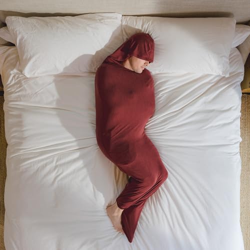 Hug Sleep Hooded Sleep Pod Move Wearable Blanket with Comfy Hoodie Weighted Blanket Alt Seen on Shark Tank Cooling Sensory Machine Washable Cozy Blankets Adult Kids or Teens Gift Ruby Small