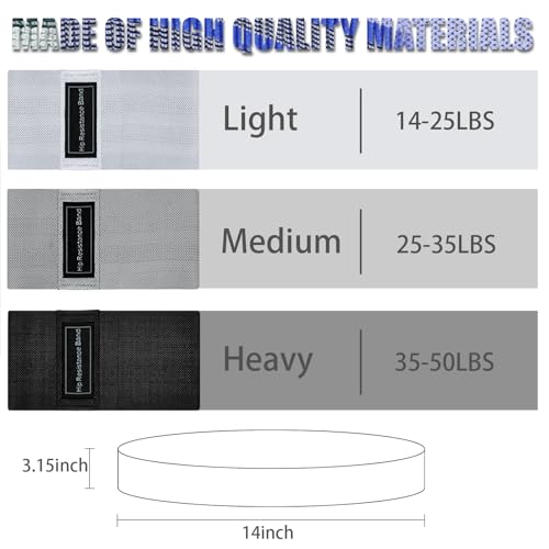 Exercise Bands, 3 Levels Fabric Resistance Bands for Working Out, Workout Bands Resistance for Women & Men, Multi-Colored Fabric Booty Bands for Leg Strength Training, Rehab, Yoga (Grey)