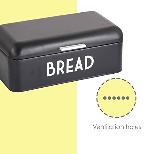 Home Basics Bread Box For Kitchen Countertop, Metal, (Black), Vented With Hinge Top | Large Bread Box | Keeps Loaves, Bagels, Croissants Fresh #TOP3