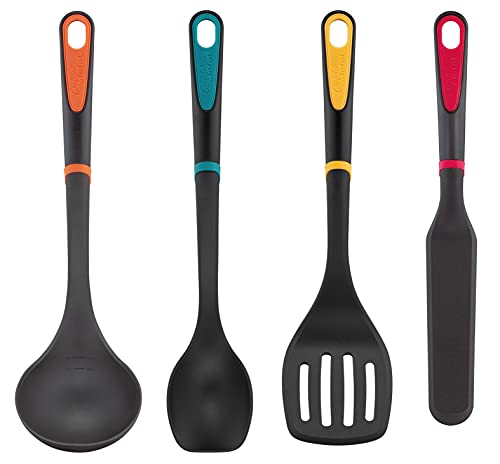 Tefal Chefclub by Tefal Set 4 ustensiles, Louche, Cuillère, Spatule à angle, Spatule à crêpes, Anneau de sécurité silicone, Haute qualité, Résistant à la chaleur jusqu'à 230°C K263S404