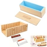 Seifenformen Silikon mit Holzbox, Seifenschneider Set mit Wellenmesser Edelstahl, Gerades Messer,...