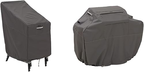 Classic Accessories Ravenna Water-Resistant 25.5 Inch Stackable Patio Chair Cover, Outdoor Chair Covers & Ravenna Water-Resistant 58 Inch BBQ Grill