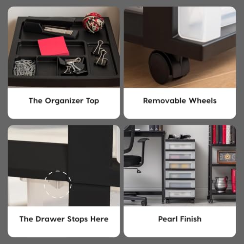 Image of IRIS USA 6-Drawer Rolling Storage Cart with Organizer Top, Black /Pearl