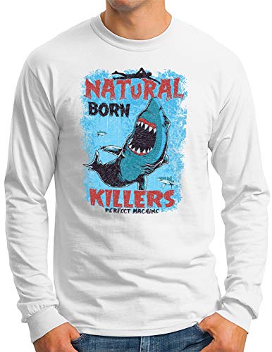 T-shirt manches longues OM3 requin grand format du S au 4XL blanc