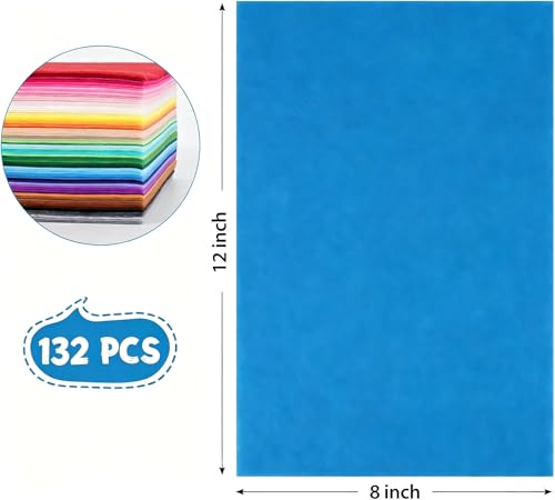 Image of 12x8 Inch 132Pcs 40 Colors Felt Sheets, DIY Craft Supplies | Sewing, Patchwork, Card Making and Art Projects