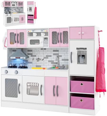 Costzon 2-Piece Kids Kitchen Playset, Wooden Play Kitchen with Wa...