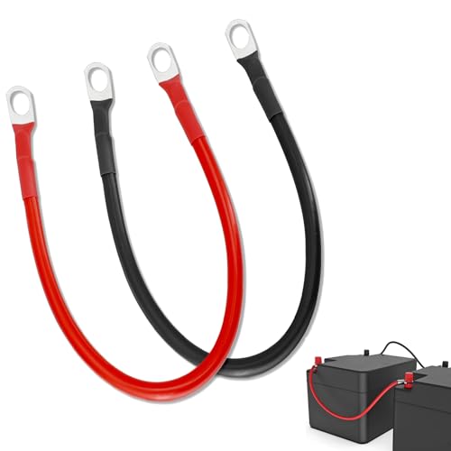 XWGKLN 5AWG Battery Cable 12V: 2PCS 50CM Car Battery Leads, 16mm² Pure Copper M8 Red and Black Inverter Cable for Truck, Motorcycle, Solar, RV, Marine