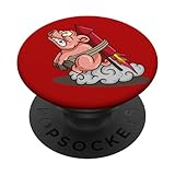 Schwein Fliegen Rakete Ferkel Lustige Comic Stil Frohes Neues Jahr PopSockets mit austauschbarem PopGrip