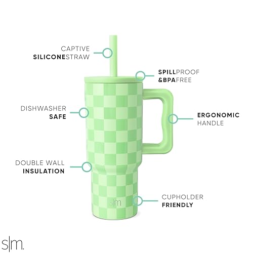 Image of Simple Modern Kids 24 oz Tumbler with Handle and Silicone Straw Lid | Spill Proof and Leak Resistant | Reusable Stainless Steel Bottle | Gift for Kids Boys Girls | Trek Collection | Lime Checkmate