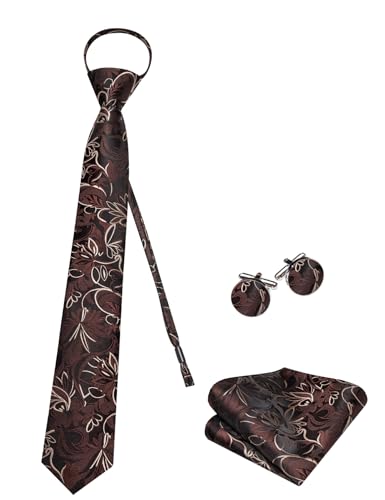 Image of Hi-Tie Zipper Ties for Men Pre-tied Tie Set Lapel Pin Pocket Square and Cufflinks Formal Business Wedding Adjustable Necktie