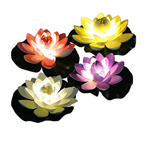 Lacgo 7'' Large Led Floating Lotus Light Battery Operated Warm White Floating Pool Decoration Light With 6 Hours Timer For Pool Garden Fish Tank Wedding Decor(Pack Of 4 + 2 Pads) #TOP1
