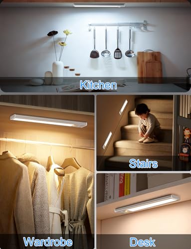 Image of 12in Under Cabinet Lighting with Charging Station, 2500mAh Rechargeable Wireless Motion Sensor Lights Indoor,Closet Lights with 3 Color Tempers, Battery Operated Cabinet Lights for Kitchen, 3-Pack