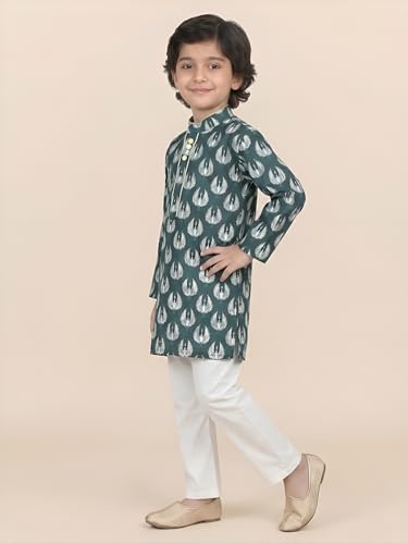 Image of POLKA TOTS Boys Cotton Ethnic Kurta Pajama Set with Attached Koti | Ethnic Motif Wear Kids Kurta Pyjama for Boys & Toddlers | Traditional Dress for Weddings & Festivals | Festive Jubba Set for Babies