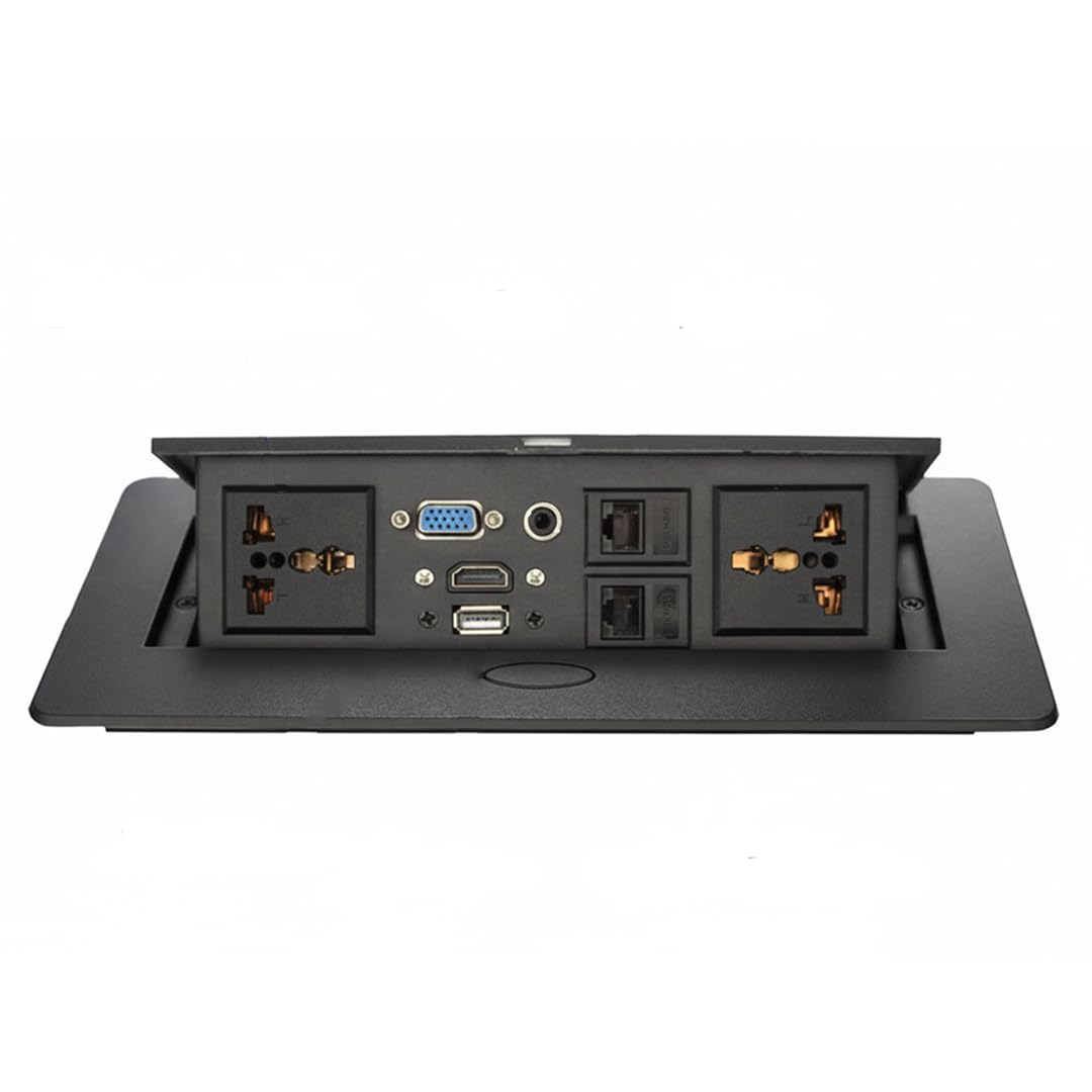 All-in-One Pop-Up Desk Connectivity Box with Universal Power Socket, Dual CAT6 RJ45 Ports, HDMI, VGA, USB & 3.5mm Audio Jack – Hydraulic Pop Up Module for Office & Conference Table-image-23