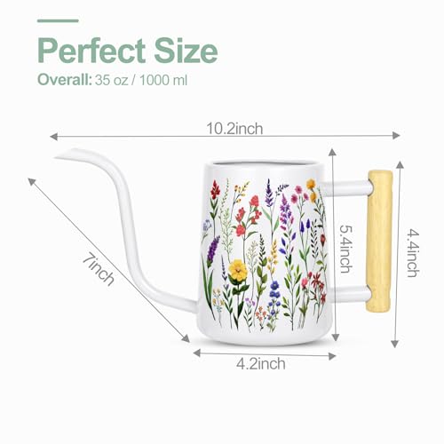Image of Watering Can Indoor Plants, 35 oz /1000 ml Metal Stainless Steel Watering Can Pot with Long Spout for Indoor House Plants Bonsai Outdoor Garden Flower Decorative White Flowers