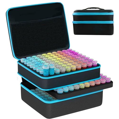 Maletín Portátil DIY para Diamond Painting en Azul con 240 Botes - Caja Organizadora de Accesorios Anti-Derrame, Almacenaje para Diamond Painting Accesorios