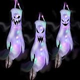 DUBUOZA 3 Stück Halloween WindsäCke Geist Windsack HäNgen Dekoration Geist Mit Farbig LED Licht Halloween Deko Outdoor,für Terrasse, Innen Außen Garten Horror Mottoparty