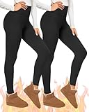 TNNZEET 2 Pack Thermal Leggings Women UK Fleece Lined Pants High Waisted for Gym Yoga in Winter(Black,S-M)