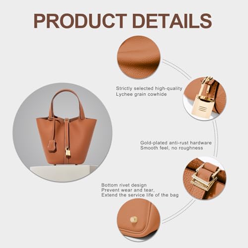 Genuine Leather Bucket Bag for Women, Lock Design Vegetable Basket bucket purses for women, Wome’s Shoulder Bag3