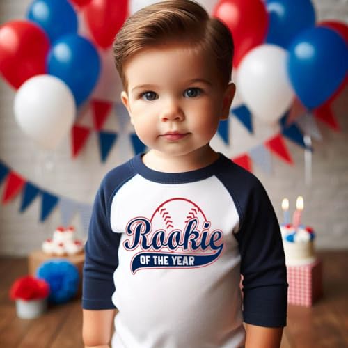 Rookie of The Year First Birthday Baby Boy Custom T-Shirt One Year Old Toddler Baseball Theme Kids Tees Personalized Shirt4