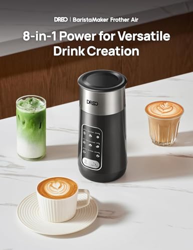 Image of DREO Milk Frother, 8-in-1 Electric Frother for Latte Art Coffee