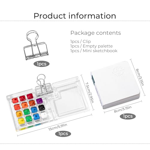 Tragbare Skizzenbuch Palette Set, 15 Grids Mini Acryl Reise Malpalette Malkasten Acrylfarben Pocketartist Travel Set mit Aquarellpapier Journal und Clip
