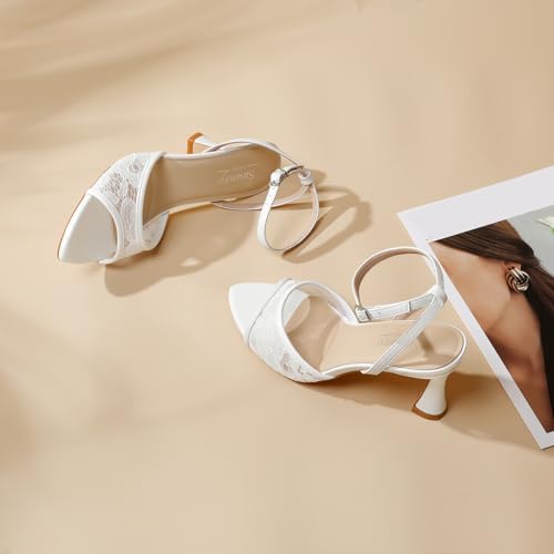 Image of Susanny High Heels for Women Pointed Open Toe Strappy Chunky Block Heels Ankle Strap Stiletto Kitten Heeled Sandals Wedding Bridal Party Prom Sexy Dress Shoes