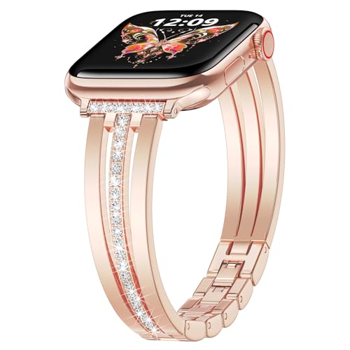 AIRSPO Slim Band Compatible with Apple Watch 38mm 40mm 41mm Women Thin Metal Strap Dressy Jewelry...