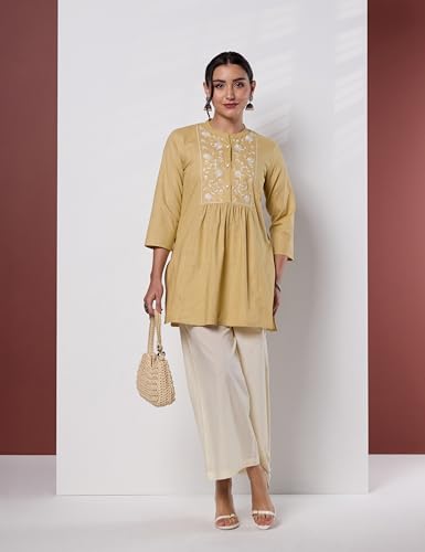 Image of Amazon Brand - Myx Women Pure Cotton Embroidered Short Kurti | Tunic | Short Kurta (Available in Plus Sizes)