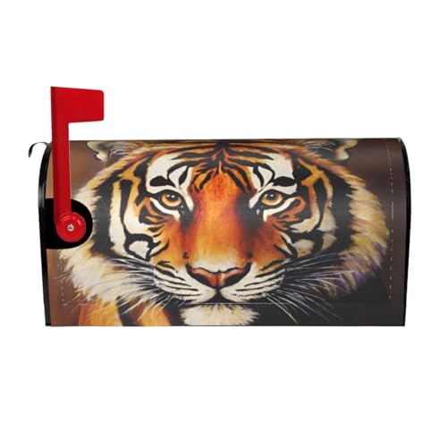 Image of Dujiea Tiger Head Mailbox Wrap - Waterproof Magnetic Post Box Cover, Large Size 25.5 inch L x 21 inch W - Garden Yard Home Decor