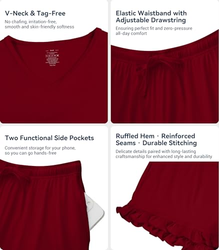 Image of WiWi Womens Pajamas Set Bamboo Viscose Super Soft Short Sleeve Top Ruffle Shorts Sleepwear Cooling Pj Sets S-XXL