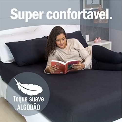 Jogo de Lençol Queen Malha 100% Algodão Liso com Elástico 3 peças Toque Macio Top (Preto)