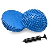 2 Pack Hedgehog Balance Pods for Sensory and Balance Training, Half Balance Ball for Foot Massage, Stability Training, with an Air Pump for Adults (Blue)