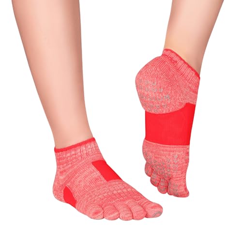 KNITIDO+ Umi Chaussettes Antidérapantes de Pilates, Yoga, pointure:35-38, Coleur:rouge (45)