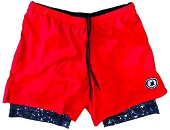Flow Society Mens 2-1 Compression Solid Red Rainmaker 7" Athletic Shorts with Pockets