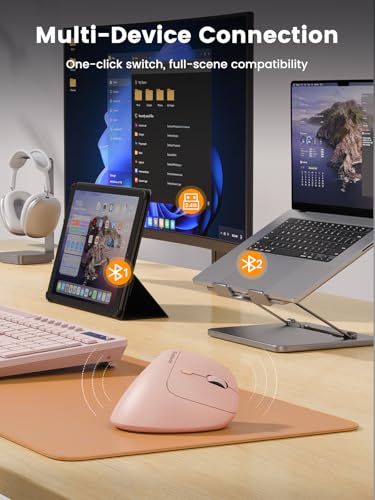 Image of SABLUTE Ergonomic Mouse, Rechargeable Wireless Vertical Mouse with 4 Adjustable DPI Options, Dual-Device Connectvity for Computer /PC /Laptop,Bluetooth Mouse for Window,Mac OS,Pink