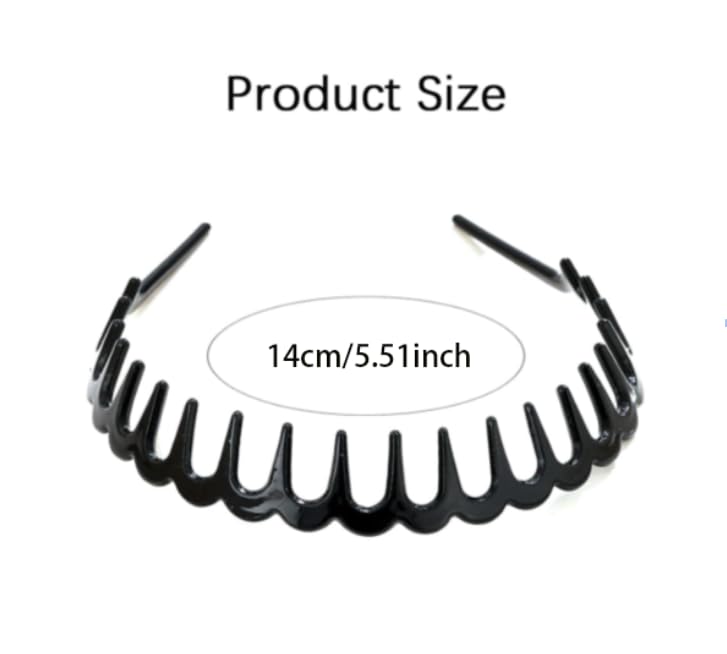 Image of ZIBUYU 2 Pieces Resin hairband for woman - Shark Tooth Style Black Wave headband for women, Non-Slip Adjustable Durable hair accessories for woman, Comfortable Secure Hold, for Sports Yoga Girls